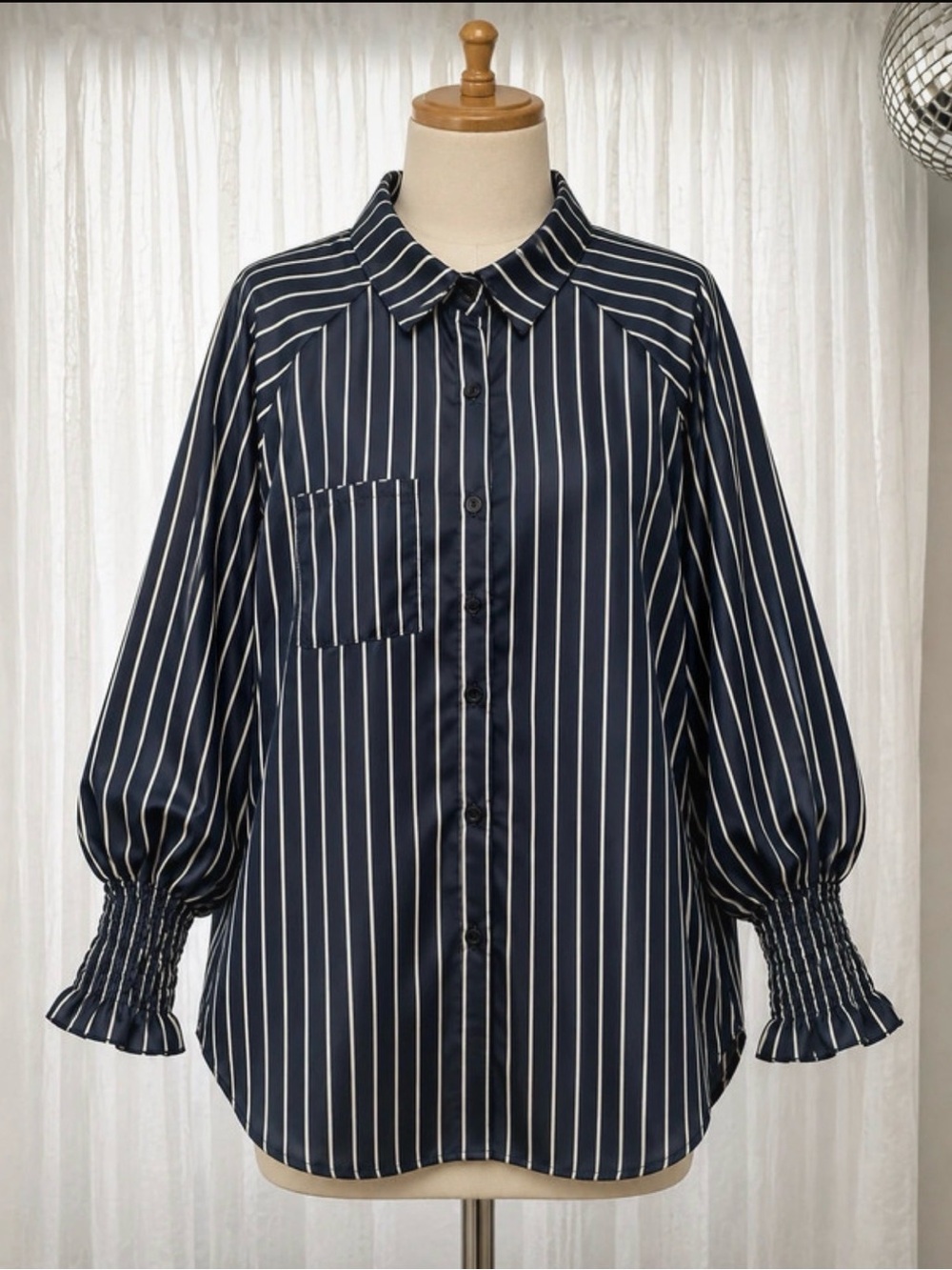 Classic Navy Stripe Button-Up Blouse